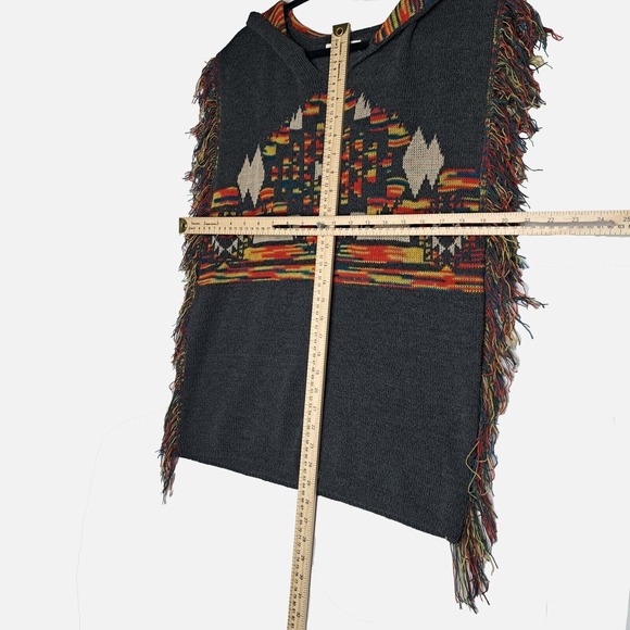 Indigo Thread Co Poncho Sweater Women XS Hooded Knit Fringe Boho Western Layer - Picture 7 of 7